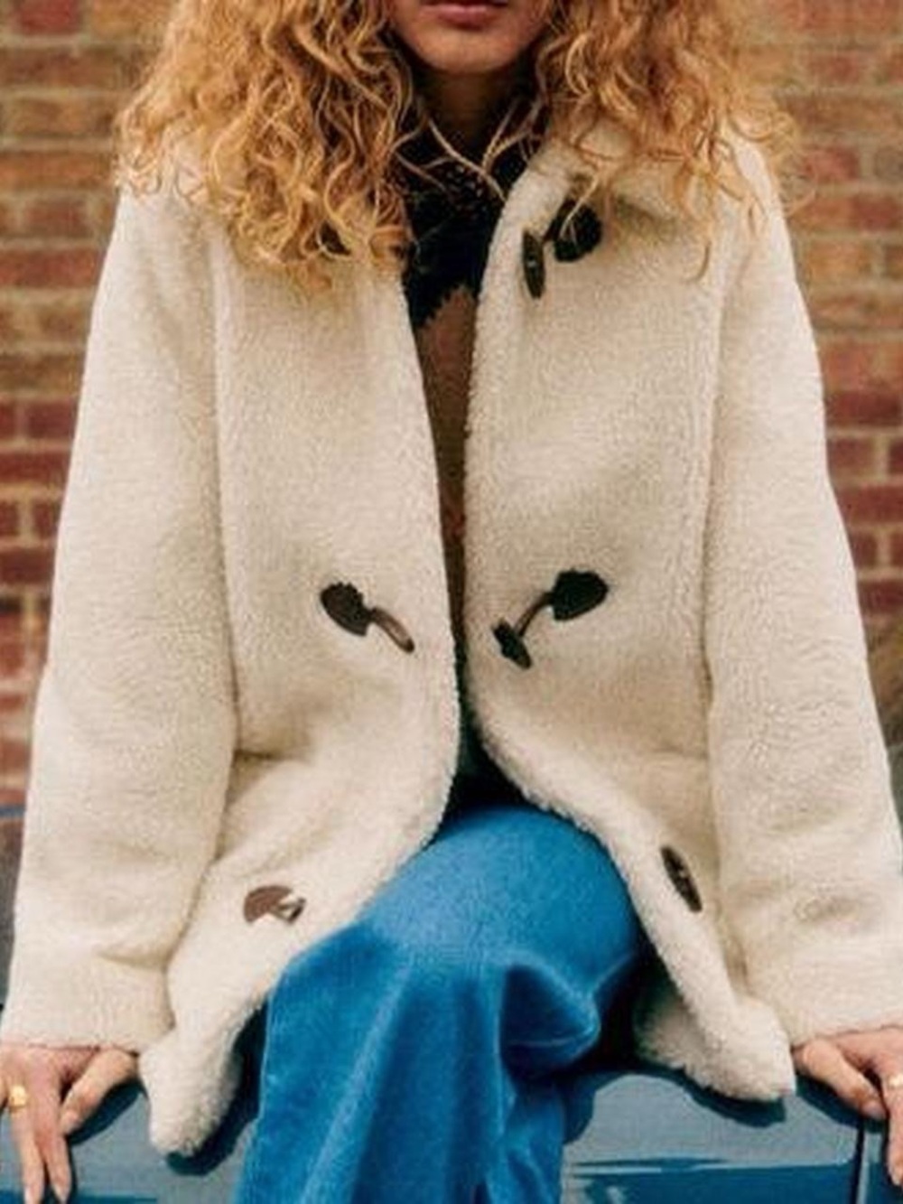 Sézane Warren Cream Sherpa Toggle Coat